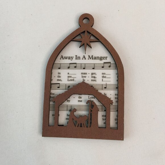 Wood Laser Cut Nativity Christmas Ornament w/Carol Music 4" Set of 6 Lot #4 - Picture 6 of 14